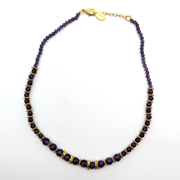 Stauer Genuine Amethyst Beaded Necklace Graduated with Gold Plated Spacers - Picture 9 of 12